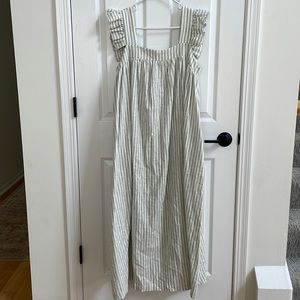 Gray and cream striped linen dress. Size Large.